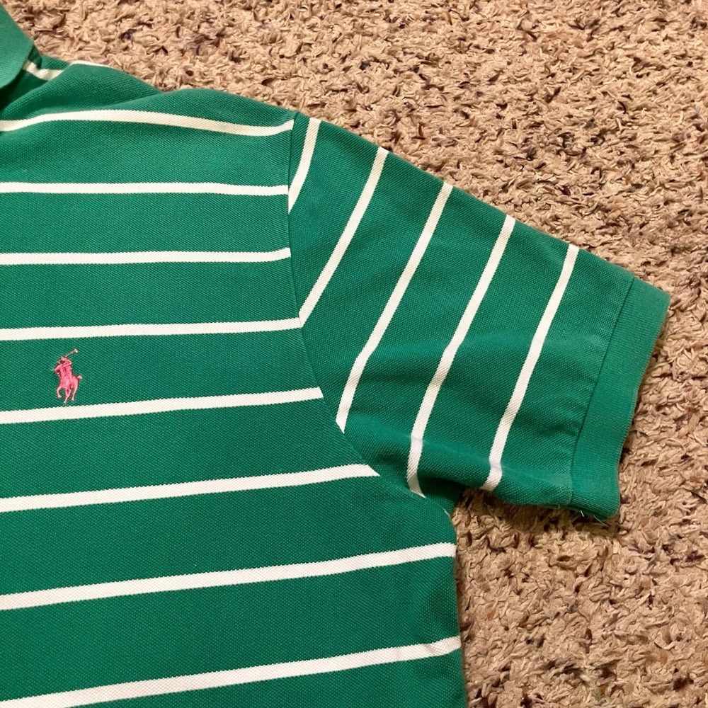 Vintage‎ Polo Ralph Lauren Polo Shirt Mens XL Green White Stripe Classic Cotton - Picture 4 of 9